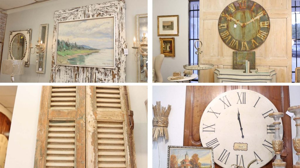 Styles of French country shutters and doors found at Village Antiques, styled by Amitha Verma.