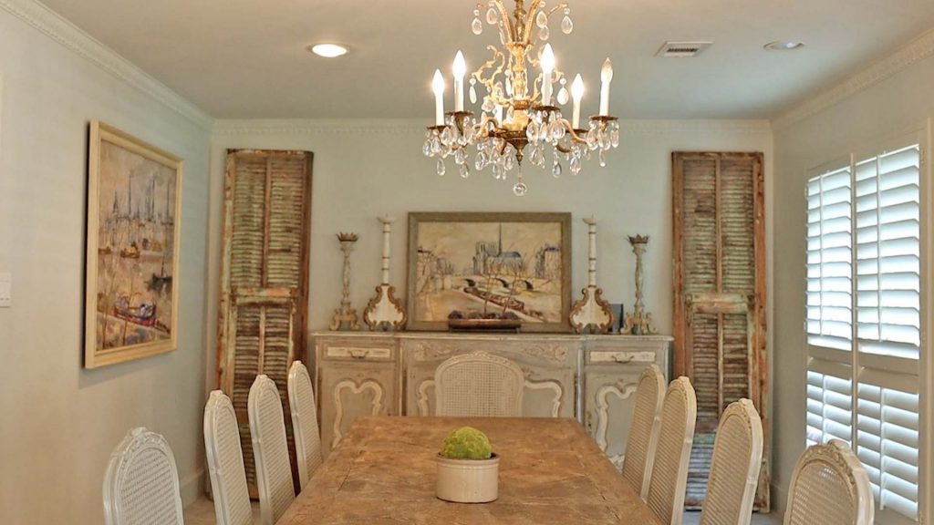  Rustic French country shutters styled in Amitha Verma’s home dining room, from Village Antiques.