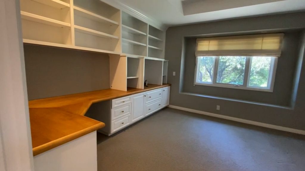 In Amitha Verma’s Spanish style home renovation, Verma plans to remove built-in shelving in a spare bedroom home office.