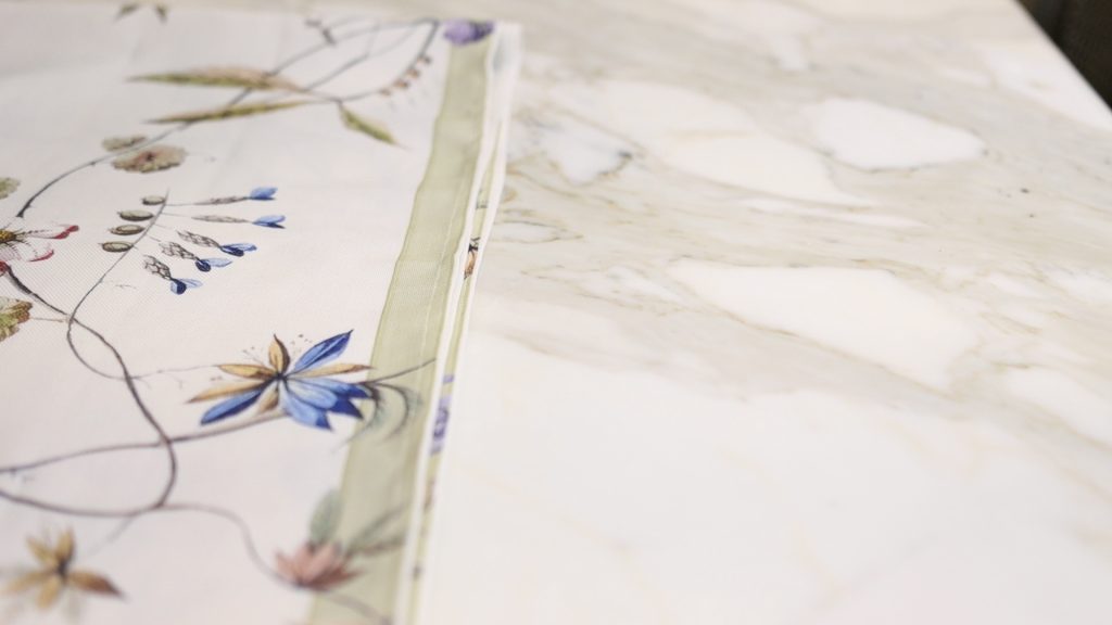 Amitha Verma found that the vibrant table runner that she wanted to use on her breakfast table actually matched the marble details on her kitchen countertop. 