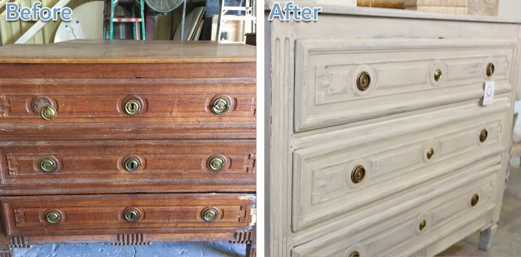 This large chest of drawers was in bad shape and in desperate need of a furniture makeover before Amitha Verma added chalk finish paint to it.